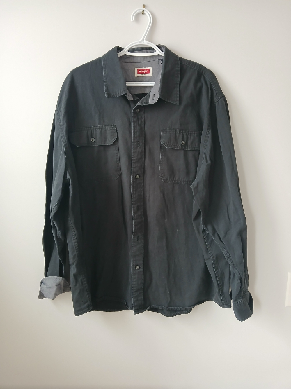 Wrangler Men's 2XL Charcoal Green Button-Down Shirt – Long Sleeve, 100% Cotton